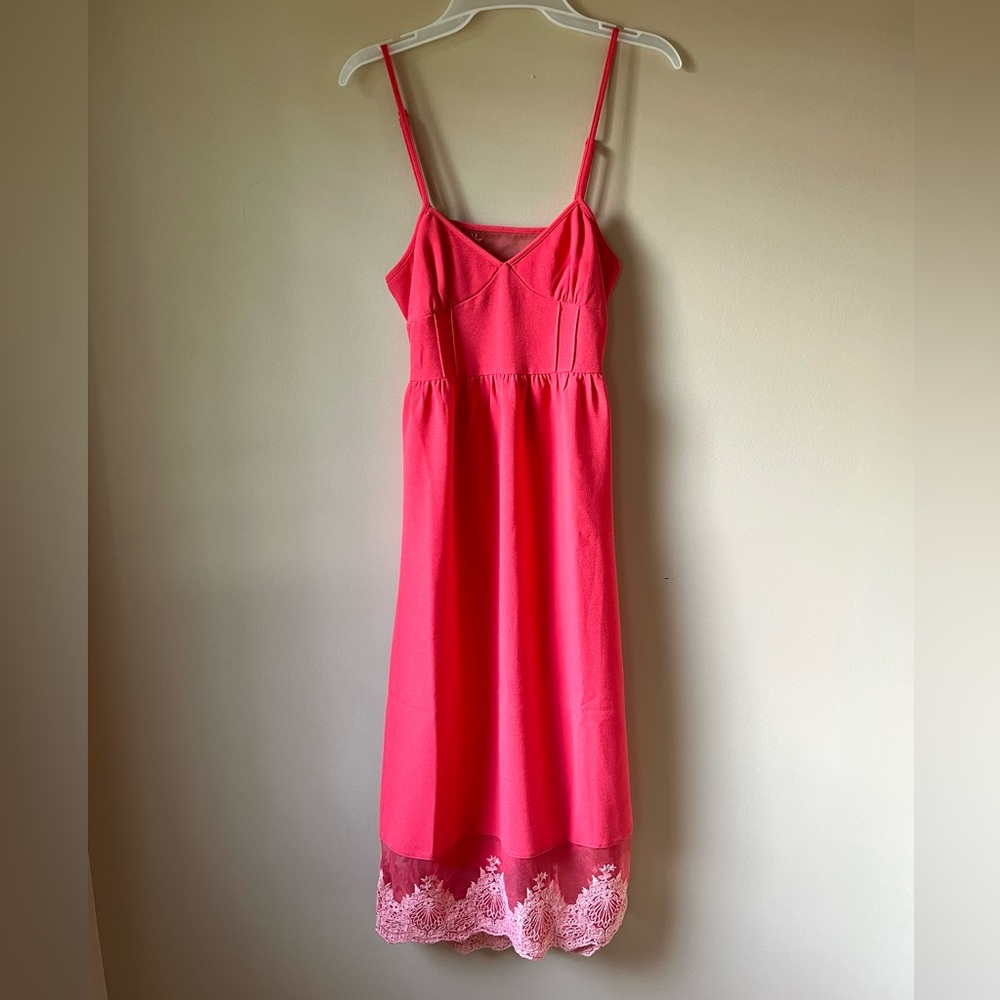 Tobi Coral Lace Detail Midi Dress